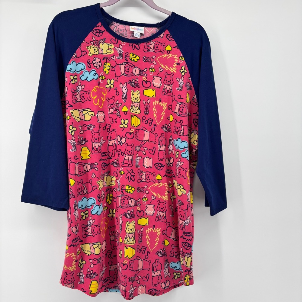 LuLaRoe Disney Winnie the Pooh‎ Piglet Randy Raglan Top Pink Navy Blue XL